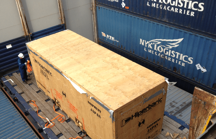 HPP machine loaded in shipment cargo vessel