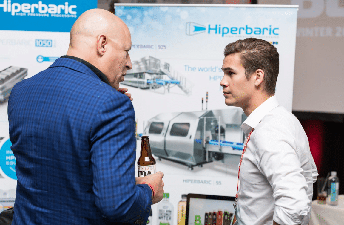 Alexander Marquis, Marketing and Sales from Hiperbaric sharing insights with attendee at Bevnet Live 2017 Alexander Marquis, Marketing and Sales from Hiperbaric sharing insights with attendee at Bevnet Live 2017