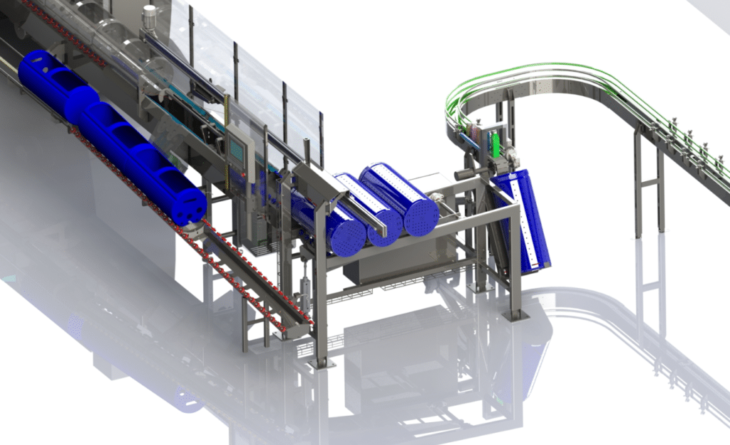 Filling station + pre-feeder prior to HPP machine