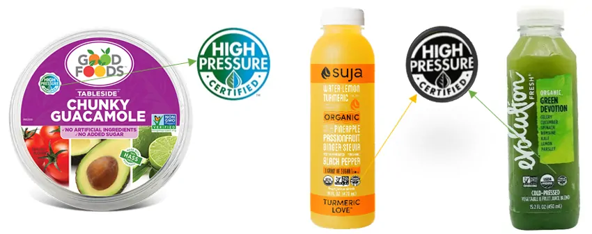 Examples of the application of CPC logo, in Good Foods, Suja and Evolution Fresh.