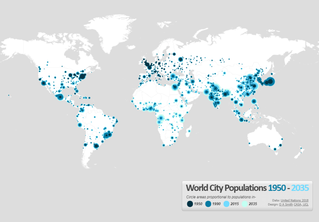 Población urbana en el mundo 1950-2035