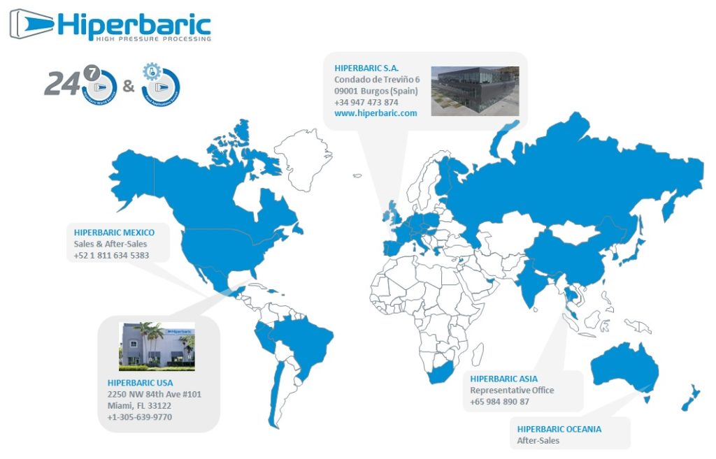 Alta presión alrededor del mundo. Mapa mundial de todas las sedes de Hiperbaric