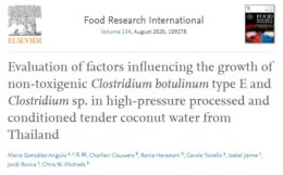 Figure 3. Open Access reference article published in Food Research International with promising results evaluating the factors with an influence in C. botulinum growth in HPP coconut water 