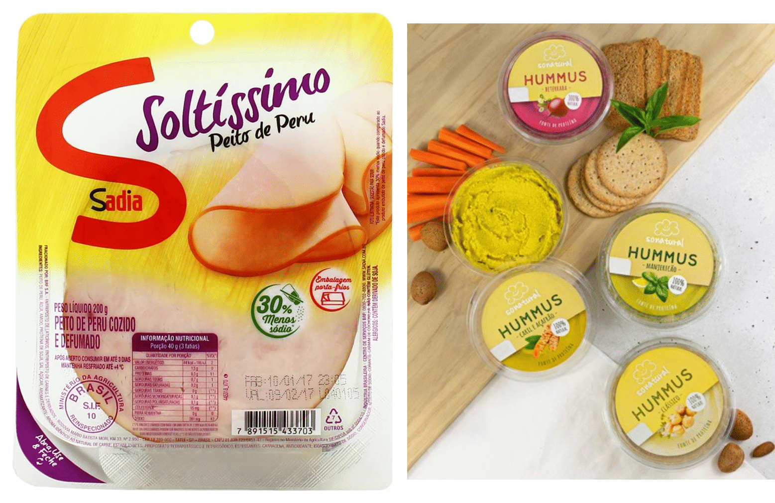BRF - Sadia, GL Figure 3 - On the left one of the hams commercialized by BRF, under the brand of Sadia and on the right the hummus variety offered by GL.