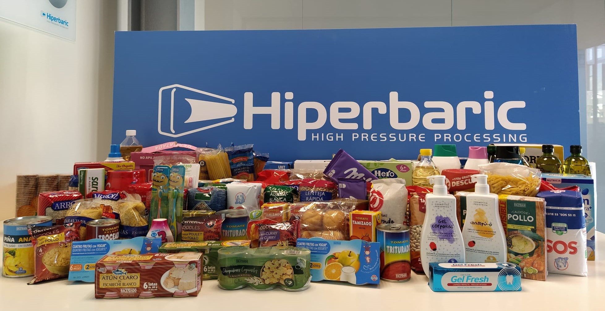 Non-perishable and hygiene products donated by Hiperbaric employees on World Food Day 2020