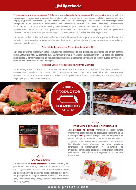 Flyer de productos cárnicos de Hiperbaric