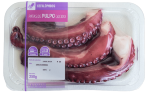 Commercial example of HPP pre-cooked octopus.