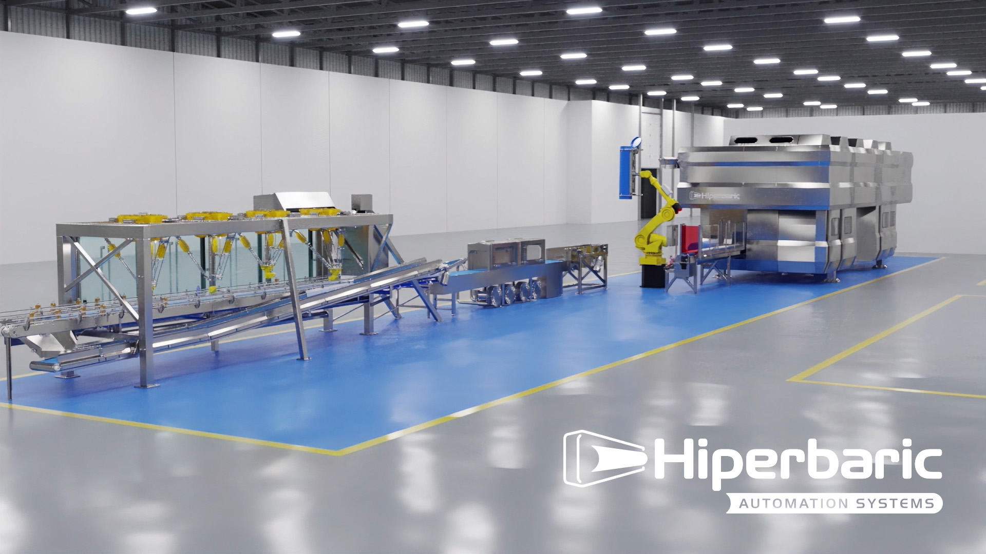 Línea de producción HPP totalmente automatizada para un equipo Hiperbaric 525