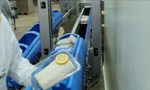 operario cargando bacalao HPP